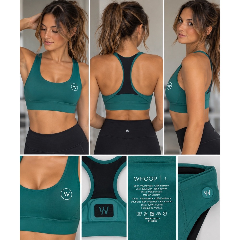 Whoop Body Any-Wear Sports Bra Teal Green Black Racerback Sensor Pocket Small